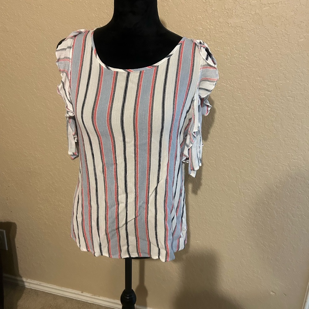 Striped Ruffle Sleeve Top - Picture 2 of 5